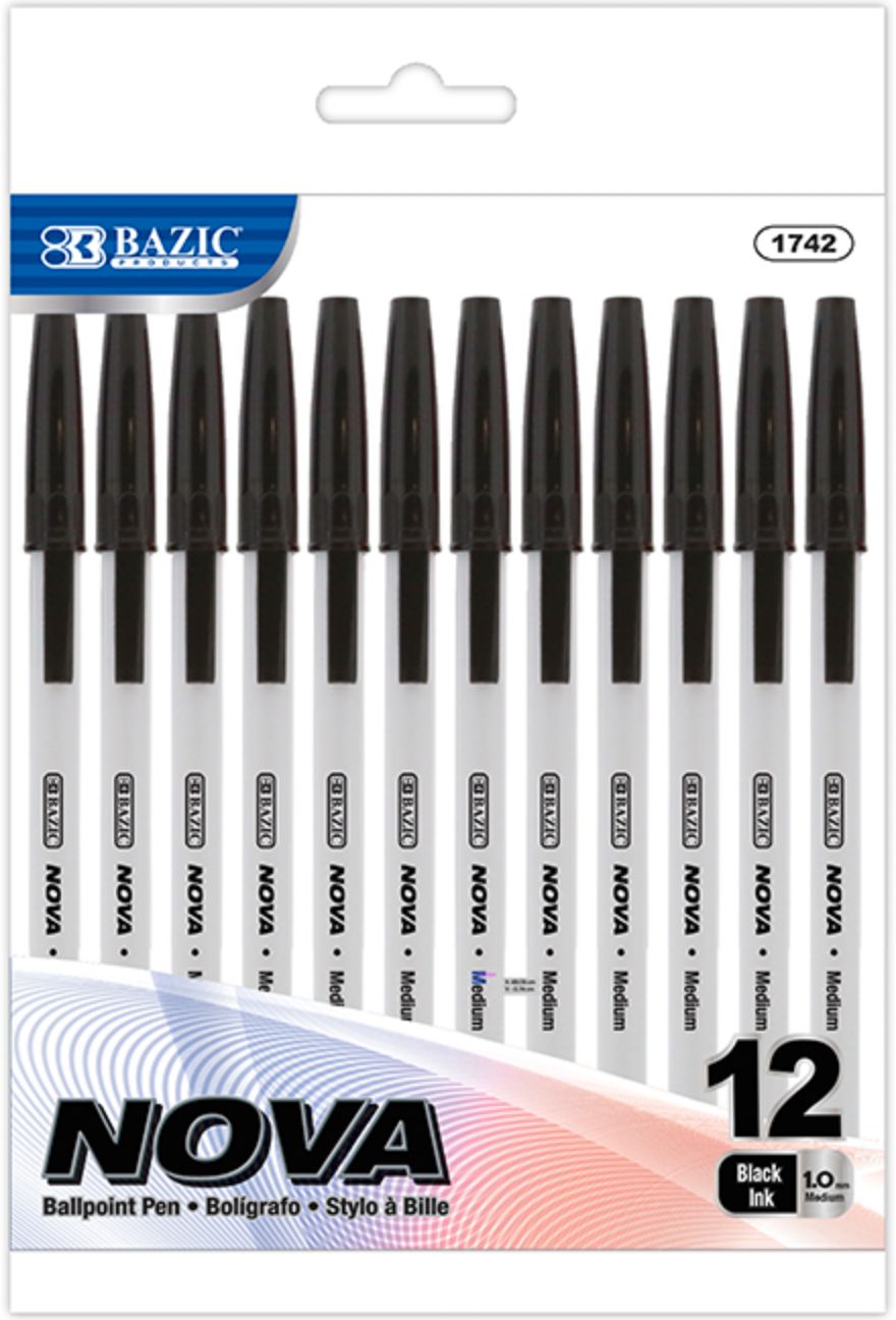 Nova Black Color Stick Pen 12/Pack (24/cs)