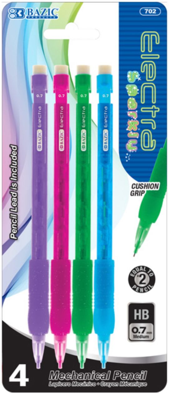 Electra Sparkly 0.7 mm Mechanical Pencil w/ Glitter Grip 4/Pk (24/cs)