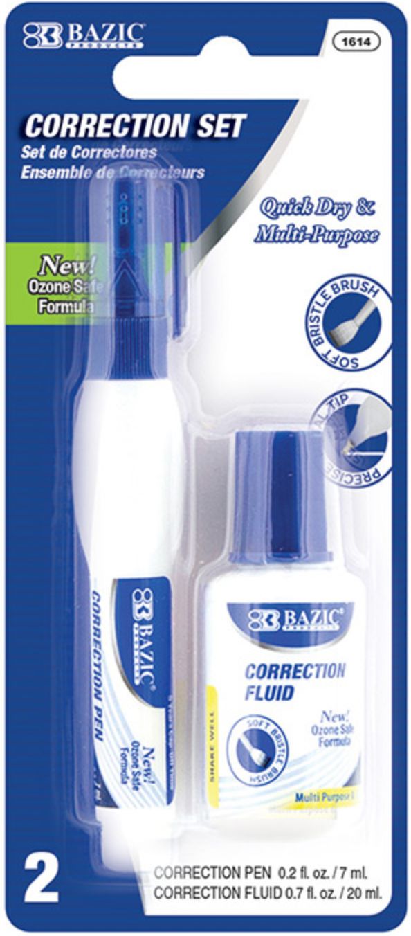 Metal Tip Correction Pen &amp; Correction Fluid 2/Pack (24/cs)