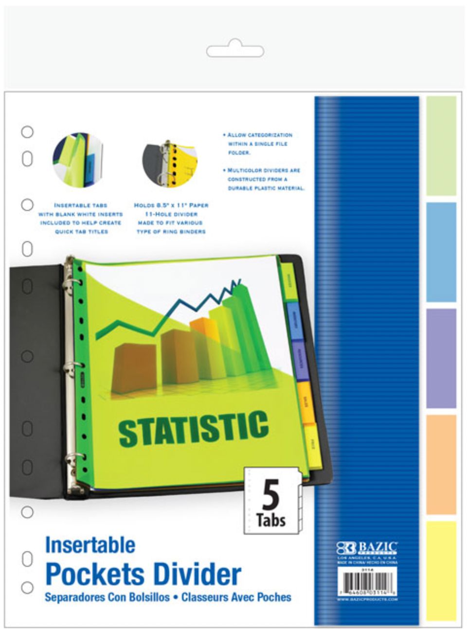 Pockets Dividers w/ 5-Insertable Color Tabs (24/cs)