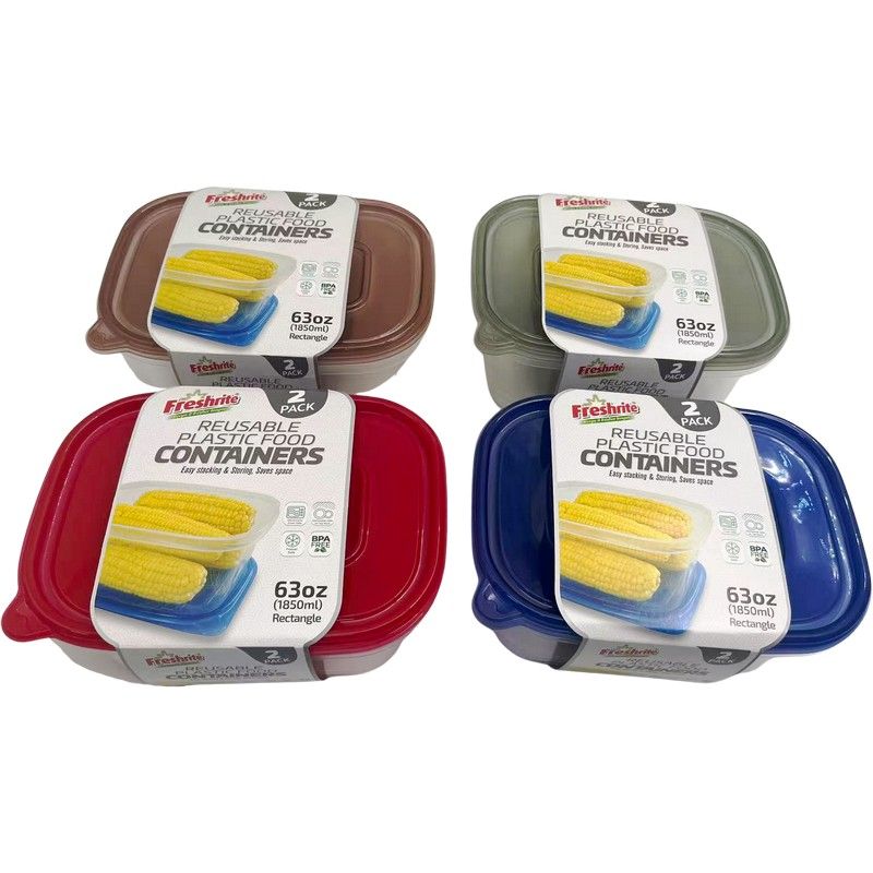 63Oz / 1850Ml 2Pk Rectangular Reusable Container Set