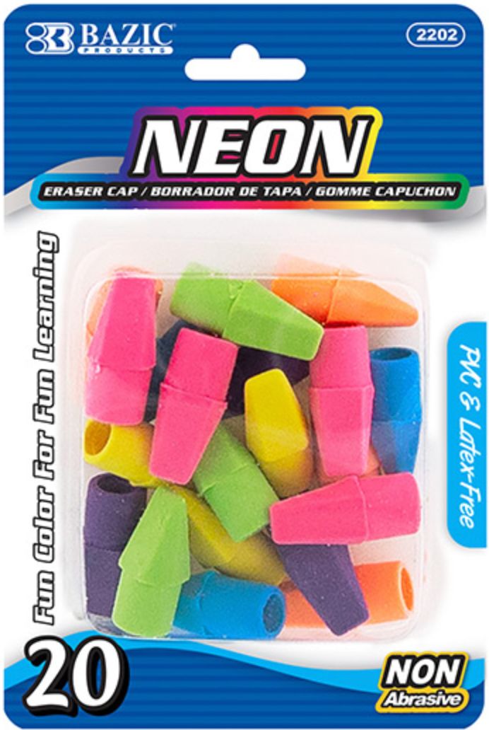 Neon Eraser Cap 20/Pack (24/cs)