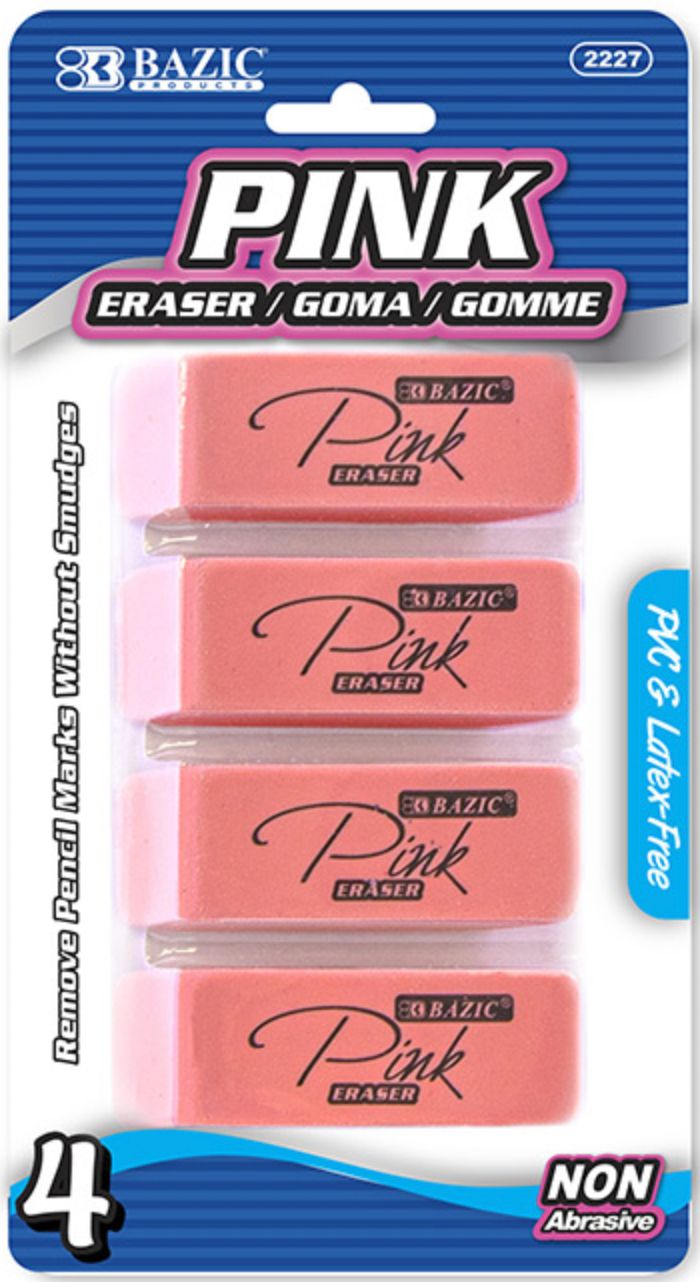 Pink Bevel Eraser 4/Pack (24/cs)