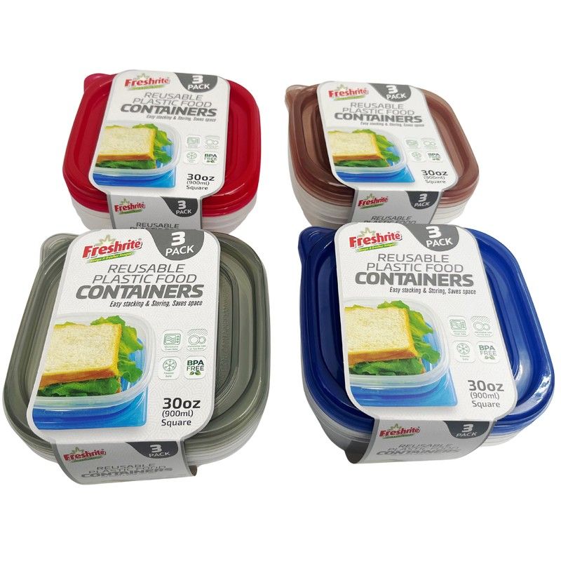 30Oz / 900Ml 3Pk Square Reusable Container Set