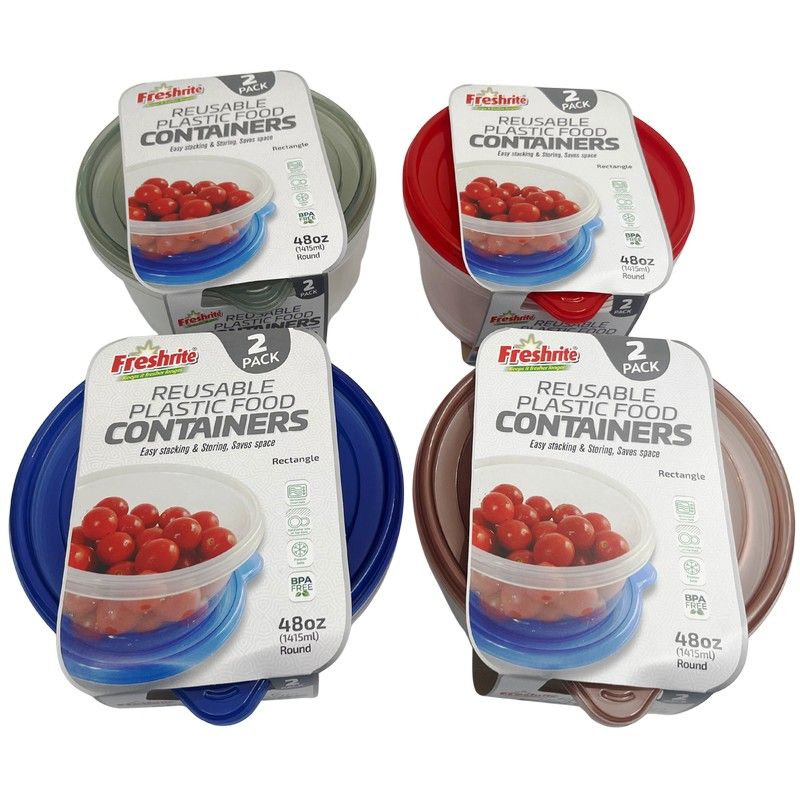 48Oz / 1415Ml 2Pk Round Reusable Container Set