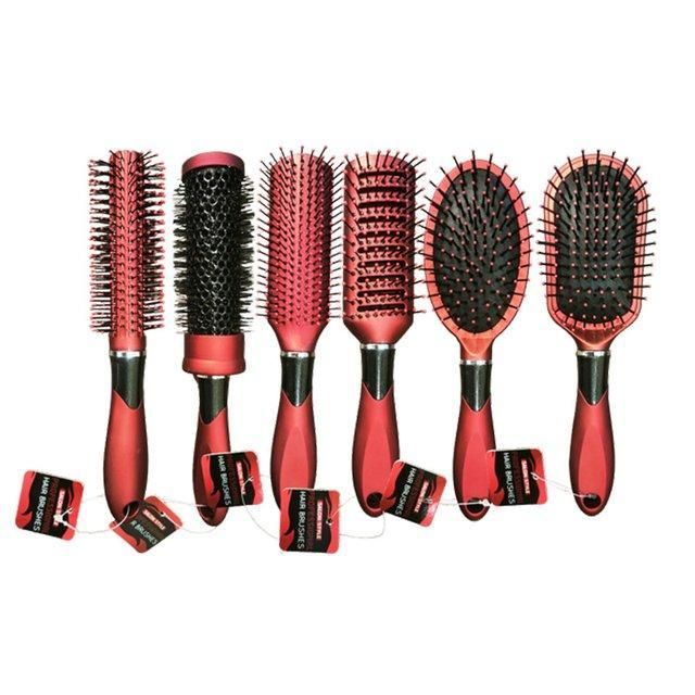 HAIR BRUSH RED/BLACK W/METAL STAND ASST - 36 HAIR BRUSH RED/BLACK W/METAL STAND ASST - 36