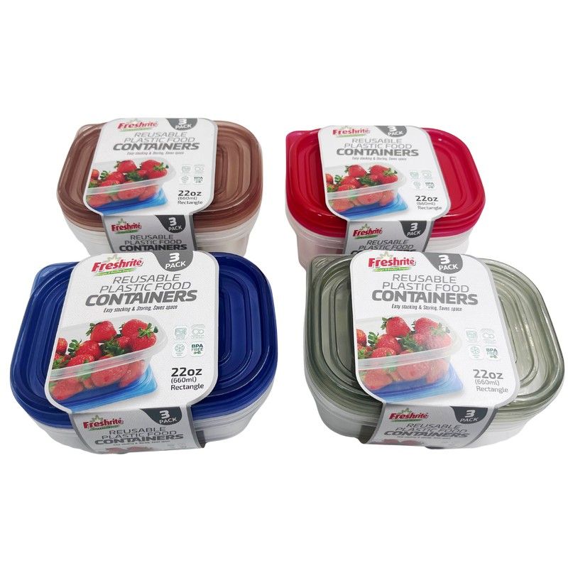 22Oz / 660Ml 3Pk Rectangular Reusable Container Set