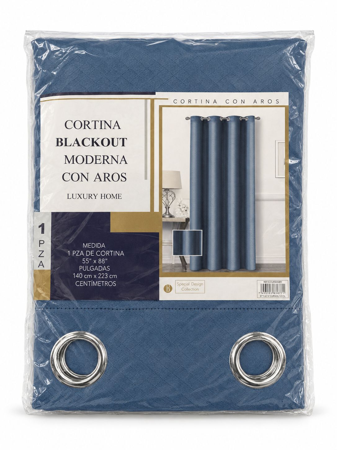 Light Blue 1-Piece Curtain with Rings {VCCURSOL12CEL}