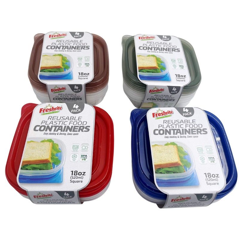 18Oz / 520Ml 4Pk Square Reusable Container Set