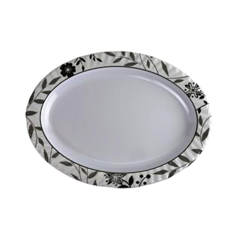 14" Grey Floral Melamine Oval Plate