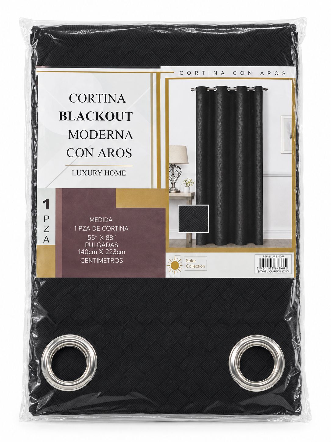 Black 1-Piece Curtain with Rings {VCCURSOL12NEG}