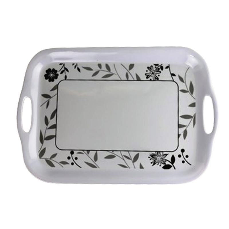 18" Grey Floral Melamine Serving Tray