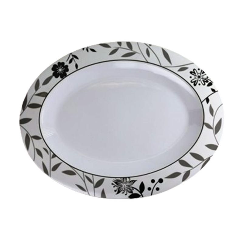 18" Grey Floral Melamine Oval Plate