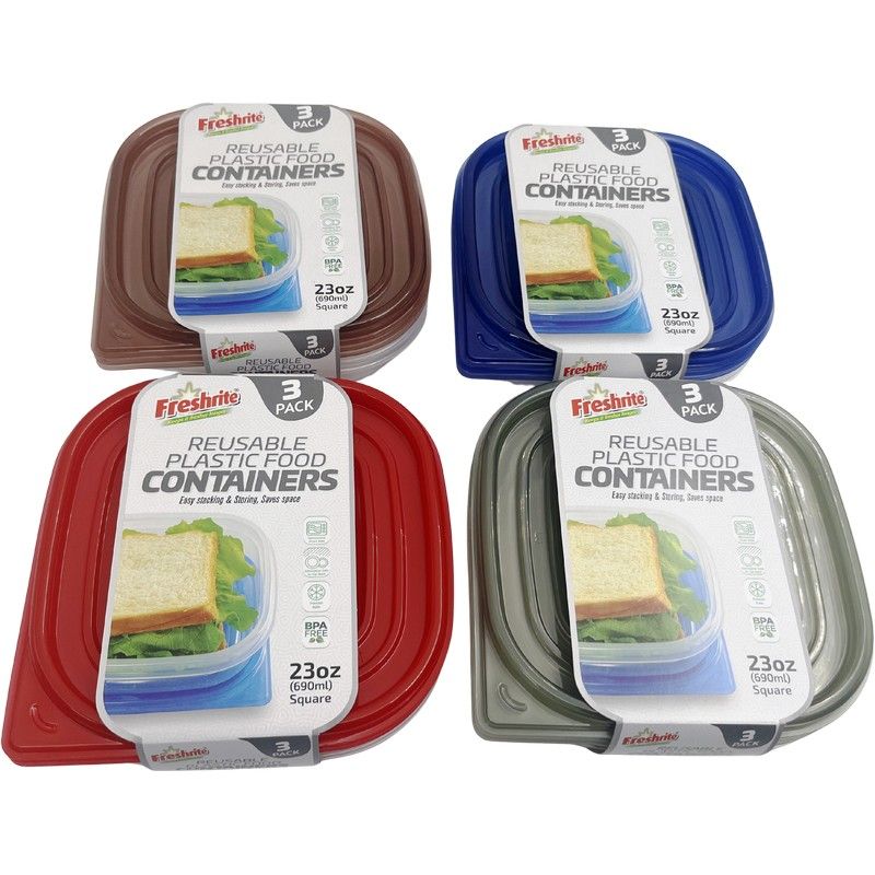 23Oz / 690Ml 3Pk Square Reusable Container Set