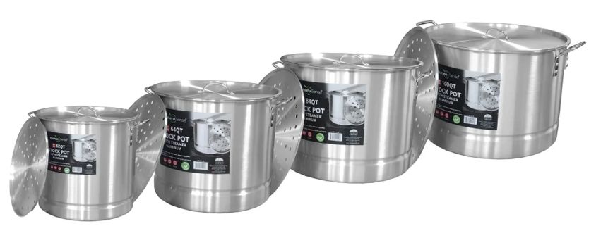 4Pcs Aluminum Stock Pot Set with Steamer - 52Qt,64Qt, 84Qt, 100Qt (1 Set)