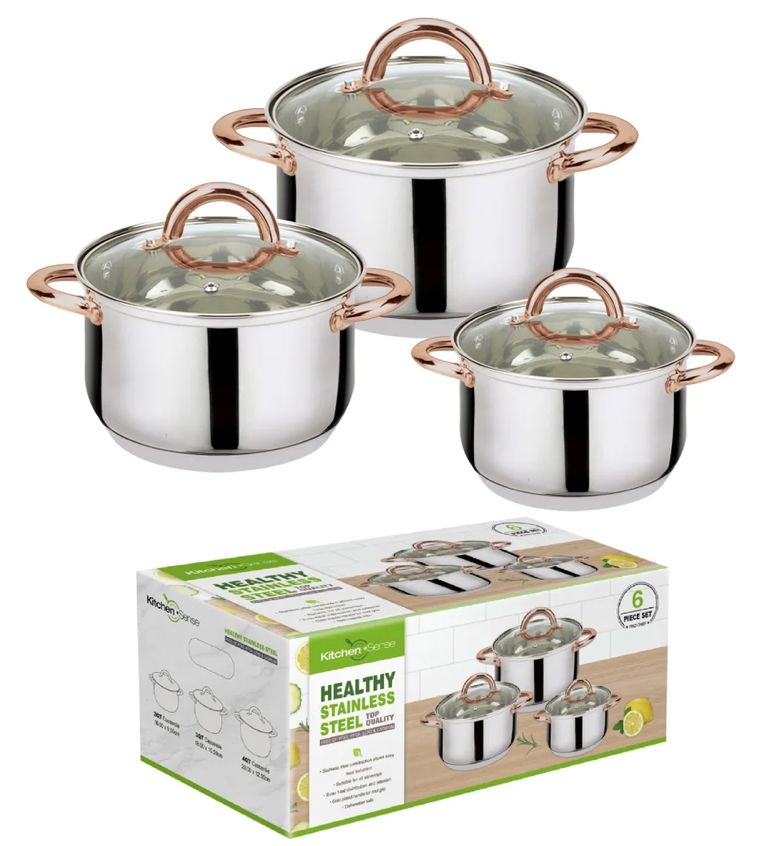 6Pcs S.S. Casserole Set 2Qt, 3Qt, 4Qt (4/cs)
