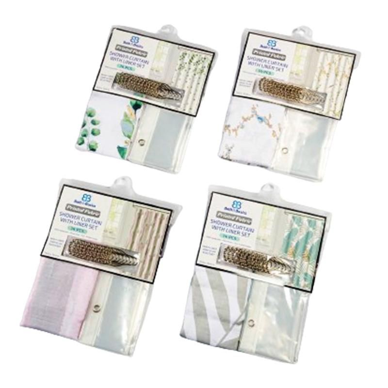 14Pcs Printed Shower Curtain Set With Liner {CV76584} (12/cs)