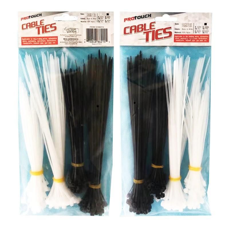 6"/8" 2.5Mm Cable Ties Wht/Blk Asst {CH86215} (36/cs)