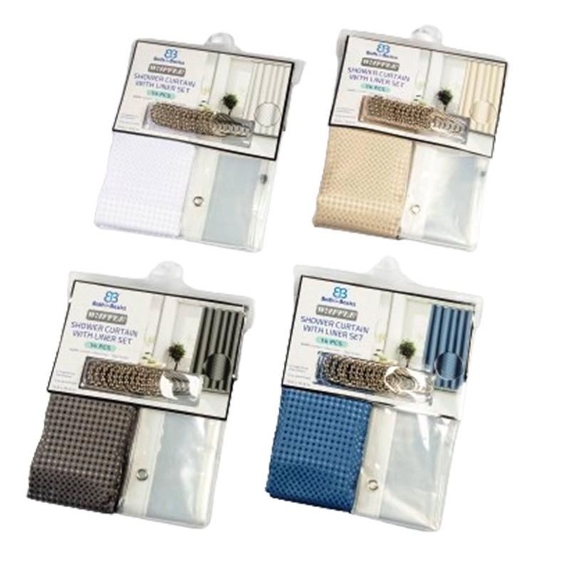 14Pcs Shower Curtain Set With Liner {CV76583} (12/cs)