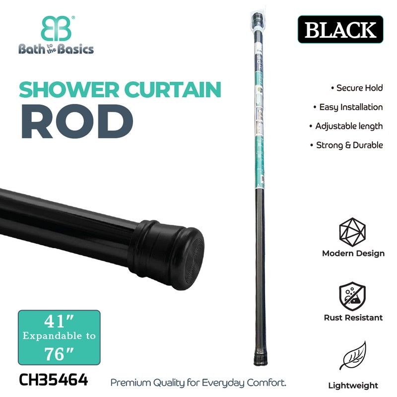 Shower Curtain Rod 41"-76" Black {CH35464} (12/cs)