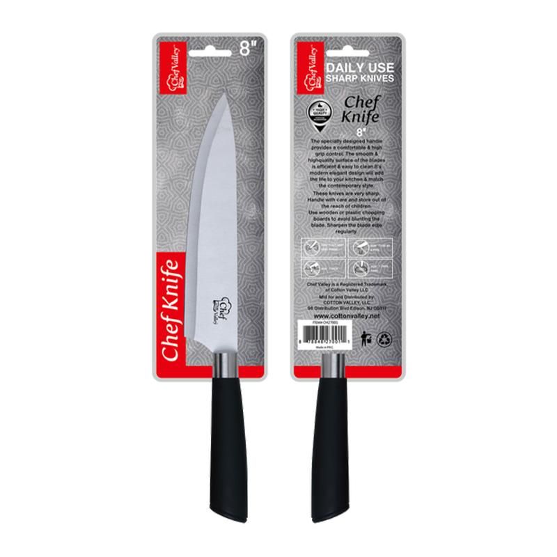 8" Chef Knife Blk Grip Silver Ring {CH27001} (24/cs)