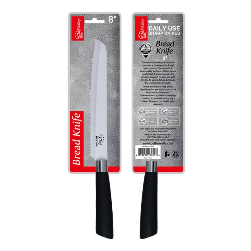 8" Bread Knife Blk Grip Silver Ring {CH27002} (24/cs)