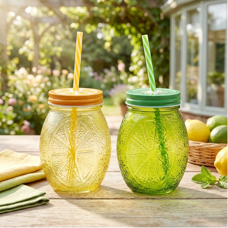 470Ml Glass Mason Jar With Straw {CH88273} (24/cs)