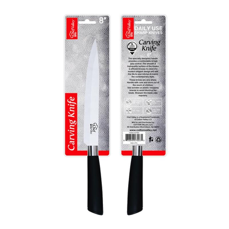 8" Carving Knife Blk Grip Silver Ring {CH27003} (24/cs)