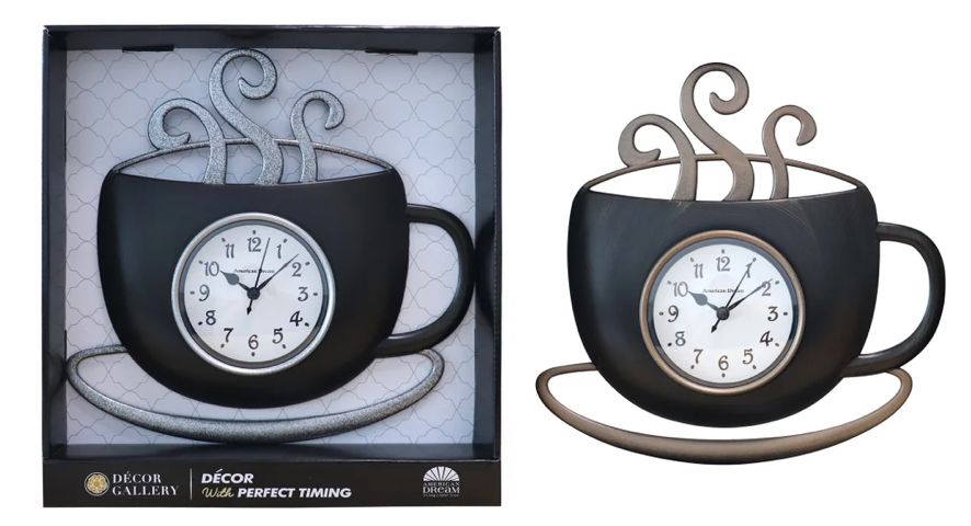 12 No Ticking Coffee Cup Wall Clock (12/cs)