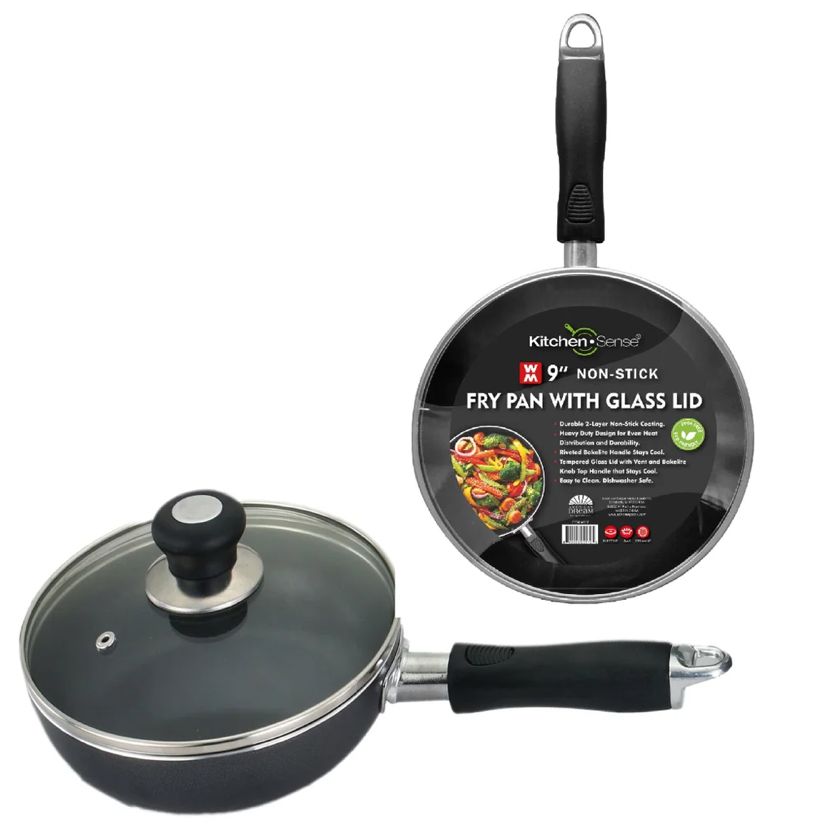 9 Non Stick Fry Pan w/Glass Lid (8/cs)