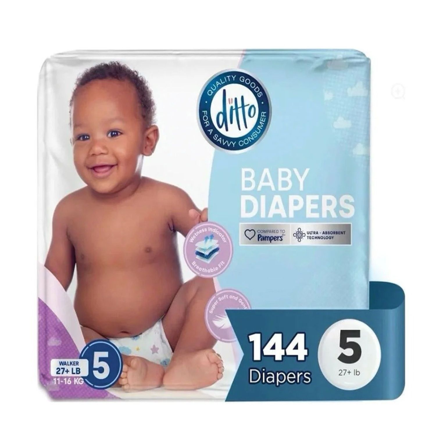 Baby Diapers 16ct Ditto-Size 5 Ultra Absorbent (8/cs)