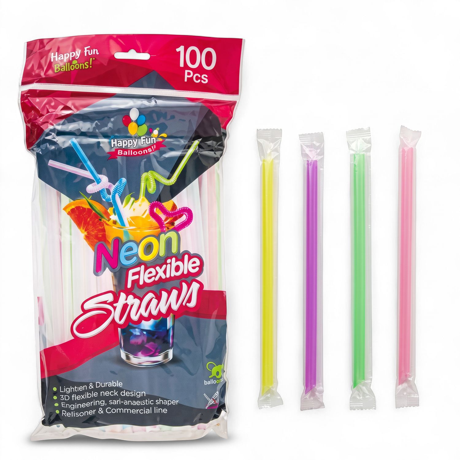 100ct. Neon Paper Wrap Straw (48/cs)