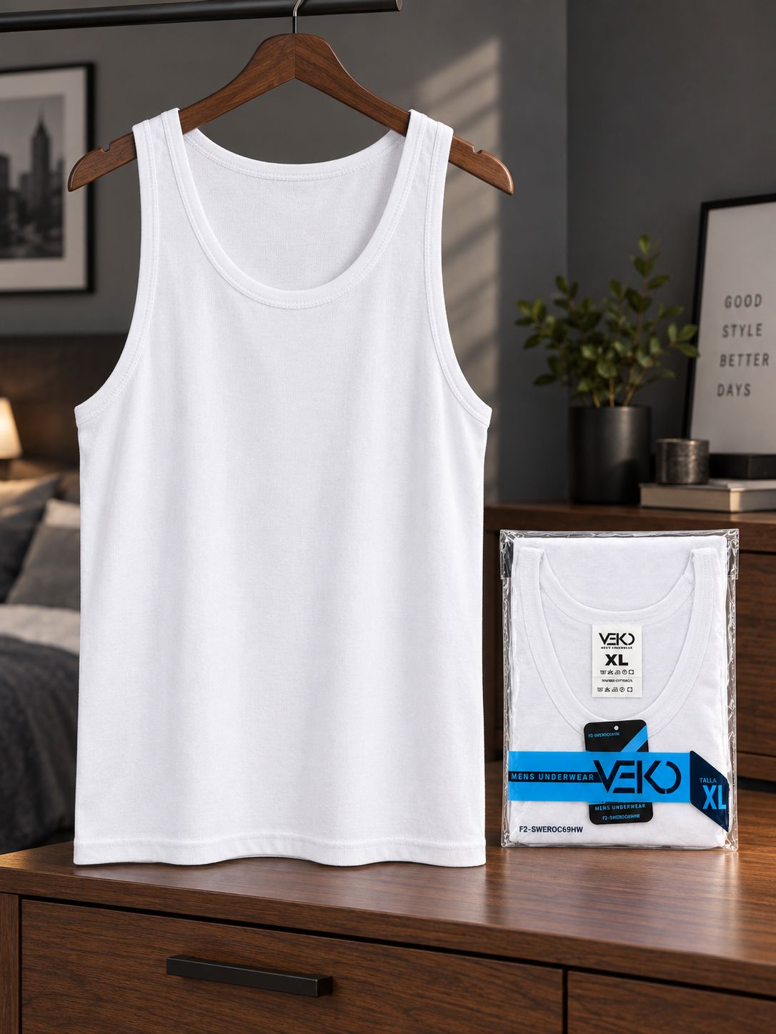 Men’s White Tank Top / Franela para Hombre Blanca {F2SWEROC69HW}