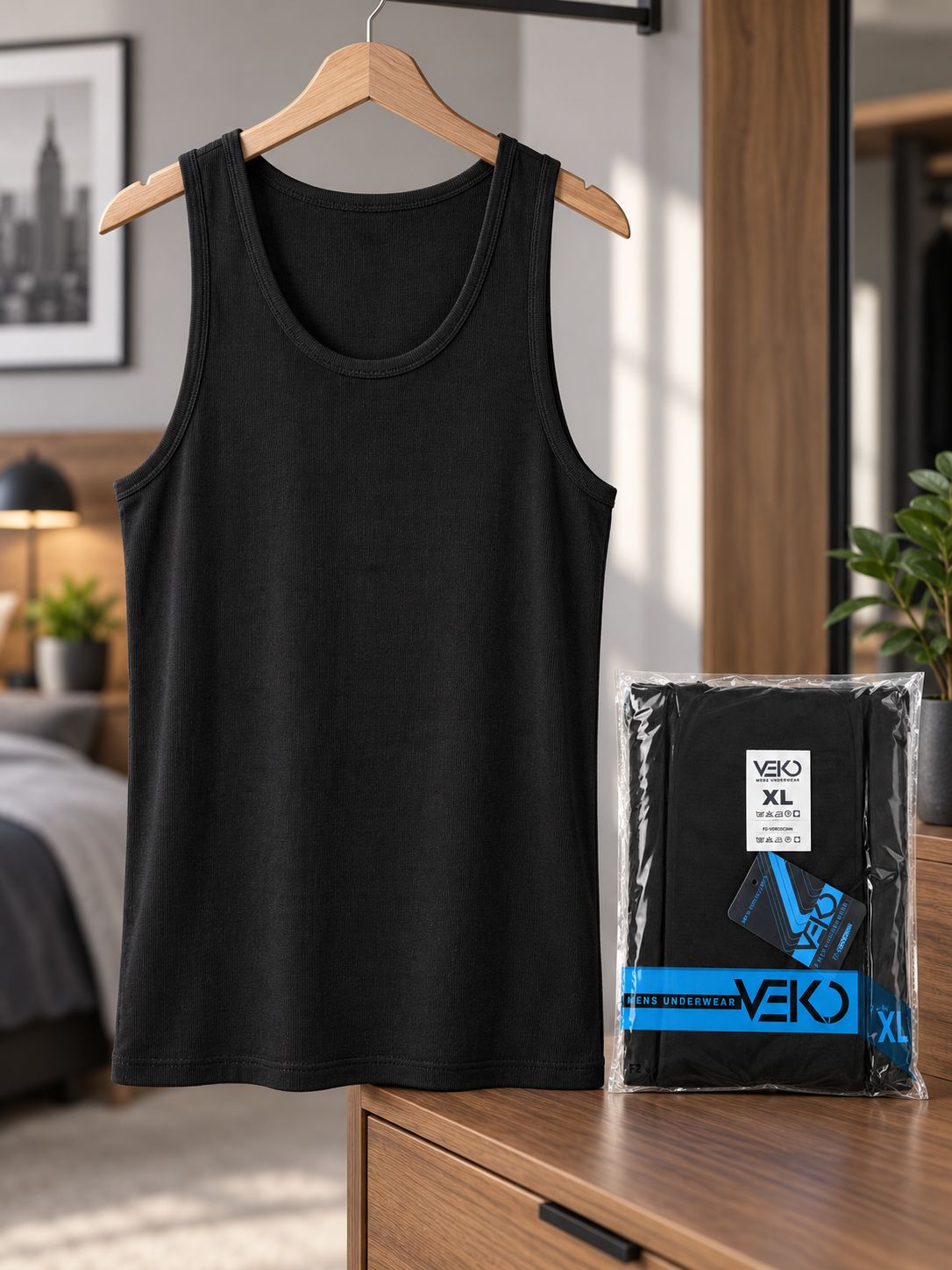Men’s Black Tank Top / Franela para Hombre Negra {F2SWEROC69HN}
