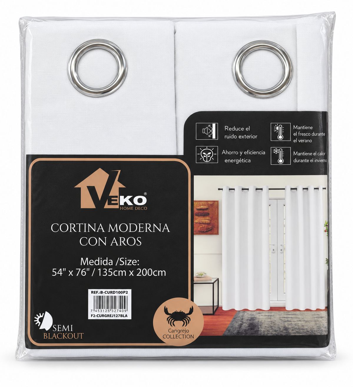 White 2-Piece Living Room Curtain Set 54" x 76" {F2CURGREJ127BLA}