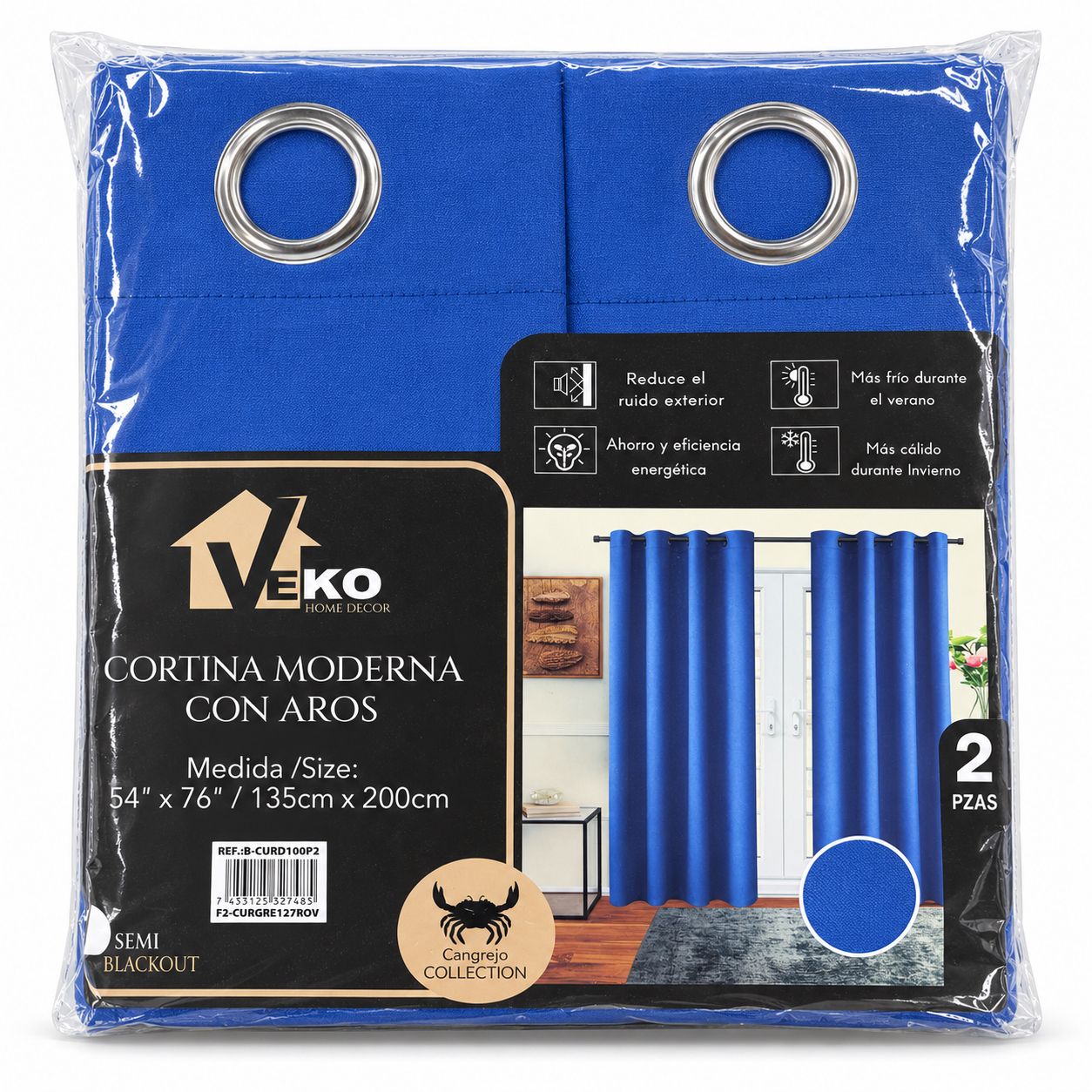 Royal Blue 2-Piece Living Room Curtain Set {F2CURGREJ127ROY}