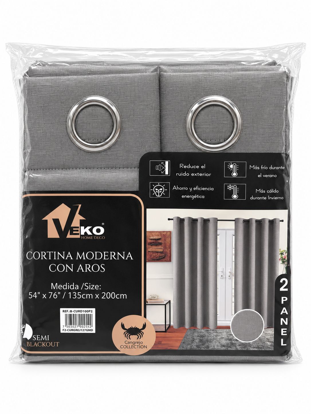 Grey 2-Piece Living Room Curtain Set 54" x 76" {F2CURGREJ127GMD}