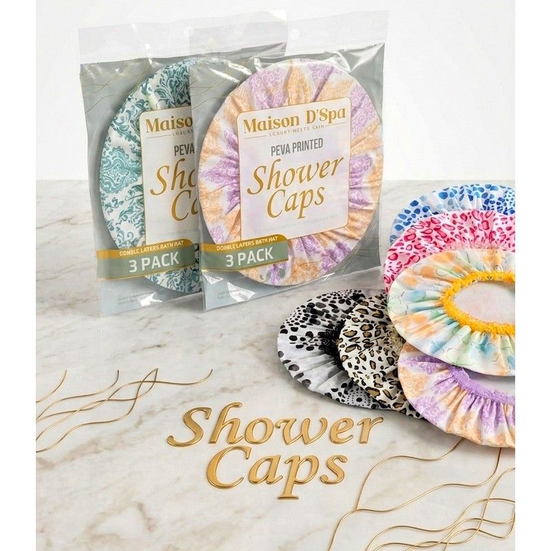 3Pk Peva Printed Shower Caps {CV76801} (72/cs)