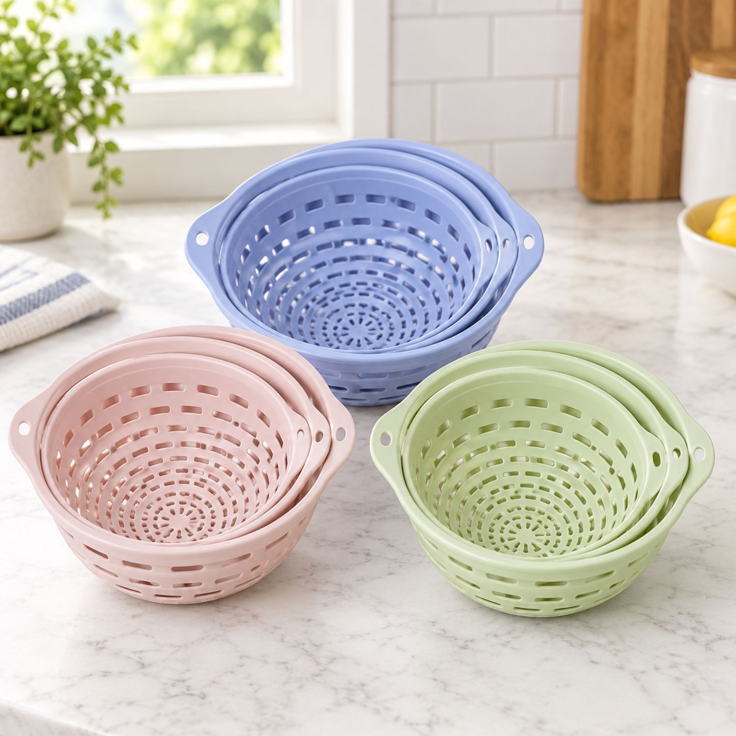 3Pcs Set Colanders Assorted Colors {XVV-5505} (36/cs)