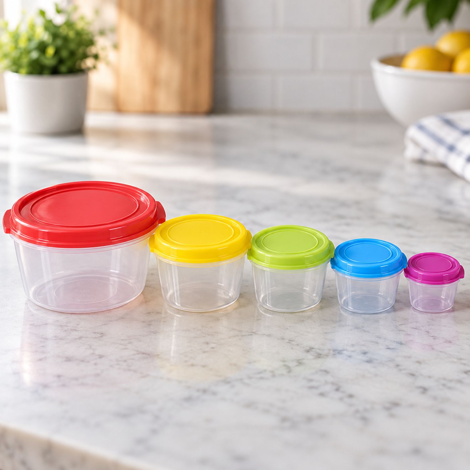 5pcs Diamond Container / Contenedor con Tapas de Color {8012-5PC} (36/cs)