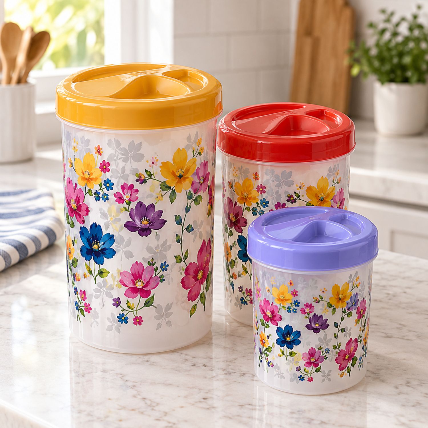9Pcs Set Flower Design Plastic Containers {2969-9PC} (18/cs)