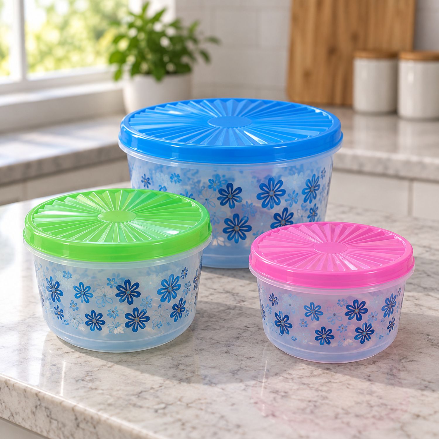 7Pcs Set Flower Design Plastic Containers {2829-7PC} (30/cs)