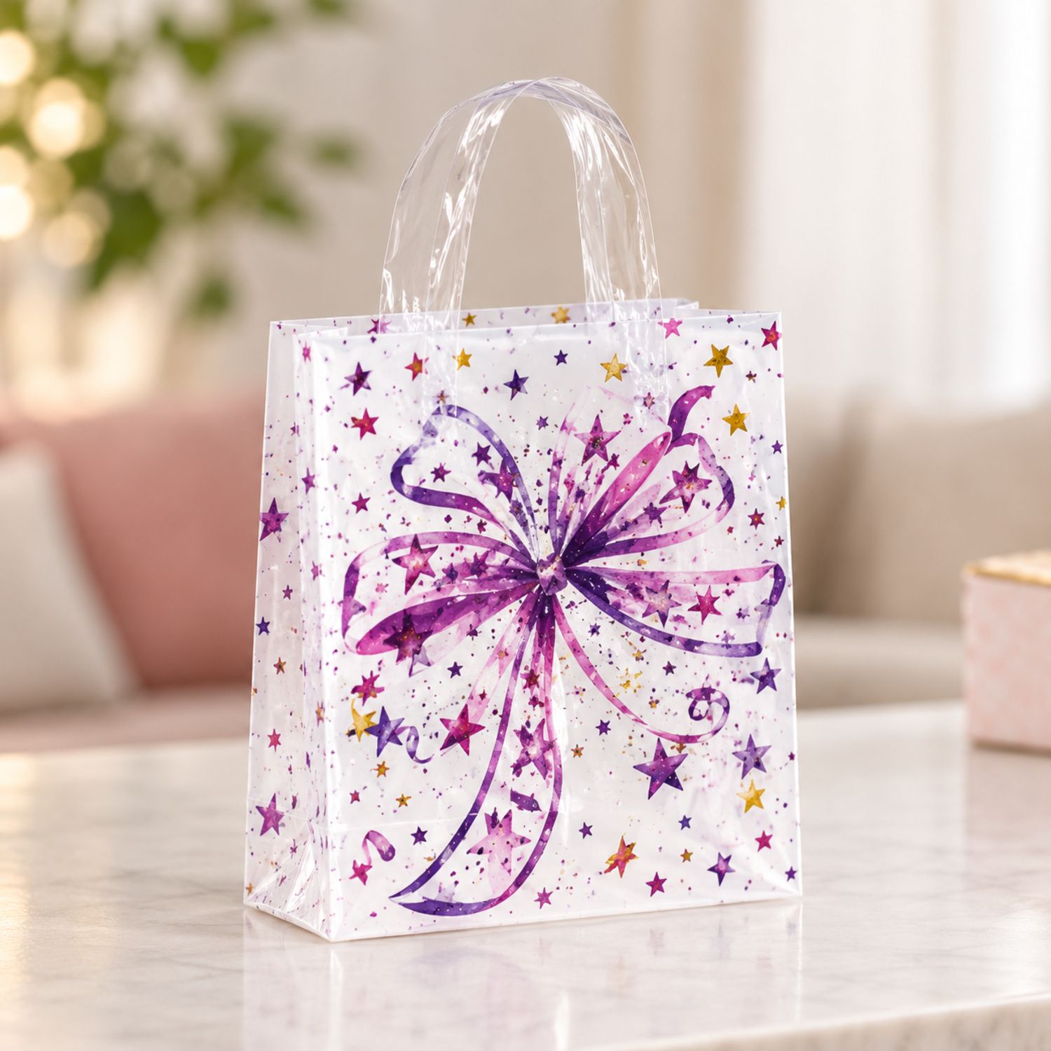 Clear Gift Bag Ribbon Design Small Size {HL-707S} (960/cs)