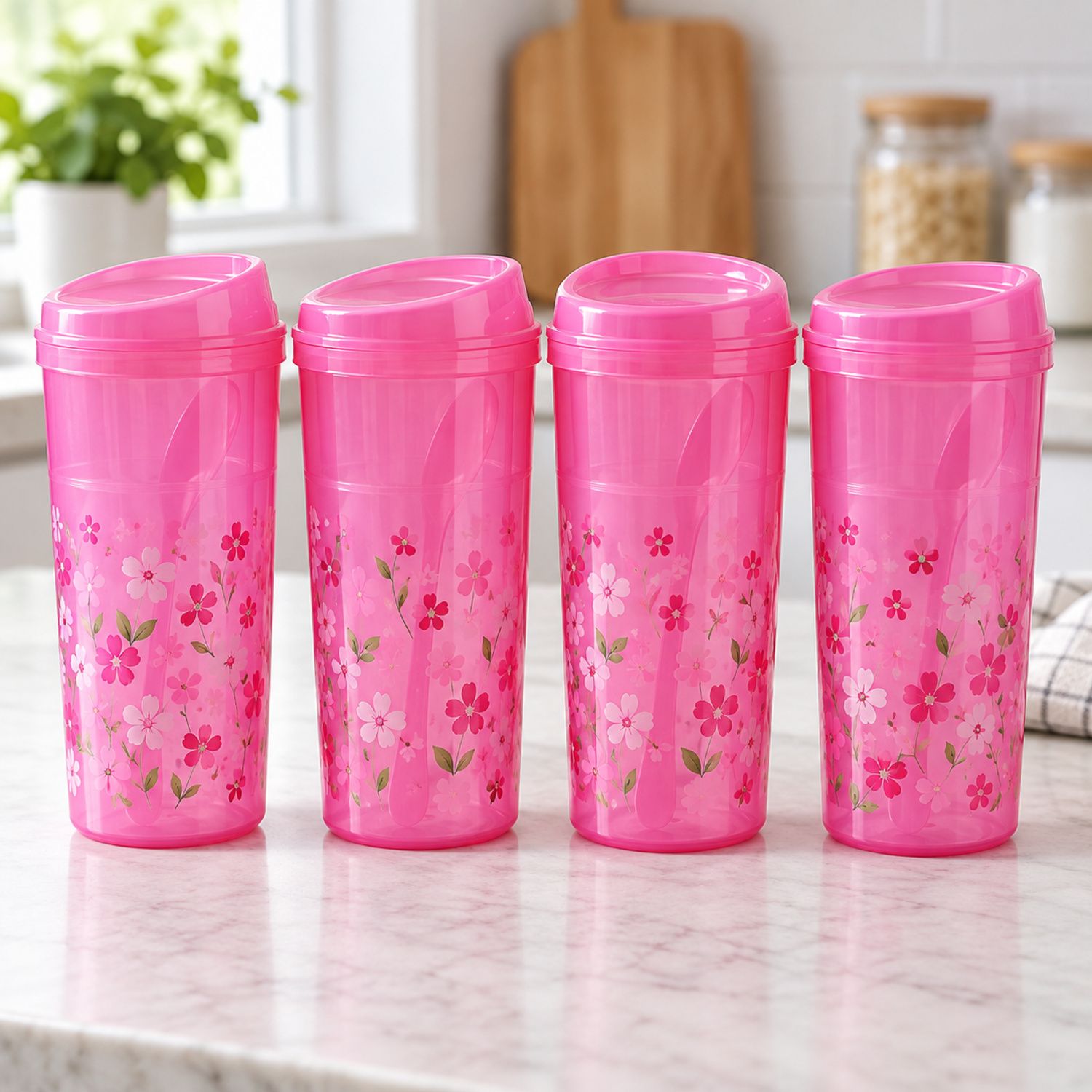 4pcs Flower Set w/Spoon Colors Assorted {C1SET} (60/cs)