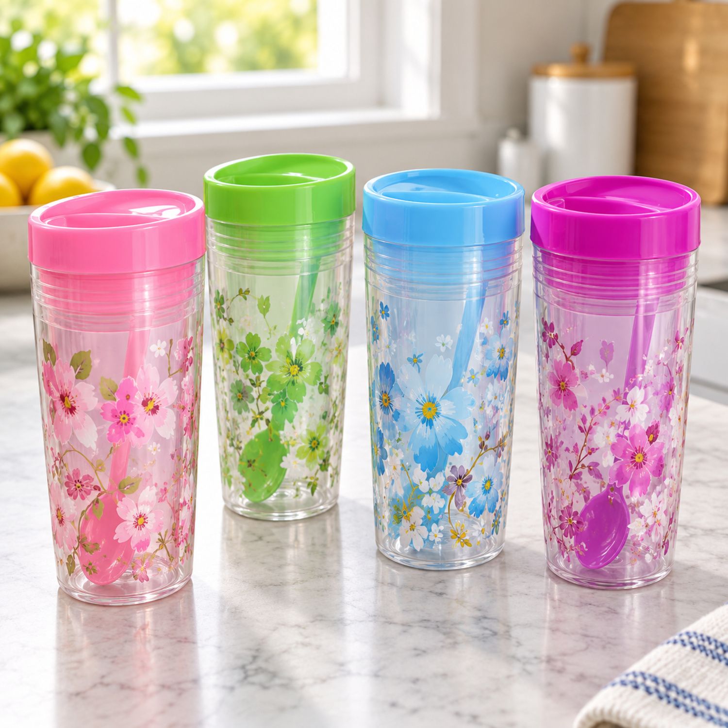 4pcs Clear Flower Set w/Spoon {C1-4SET} (60/cs)