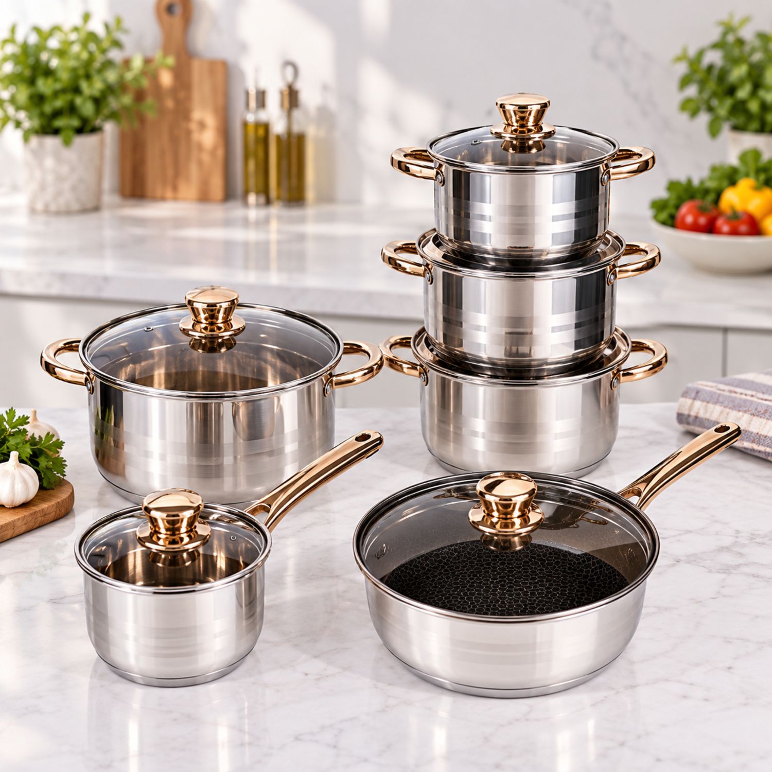 German Cookware Set 6 S.S Pots {EB-833} (2/cs)