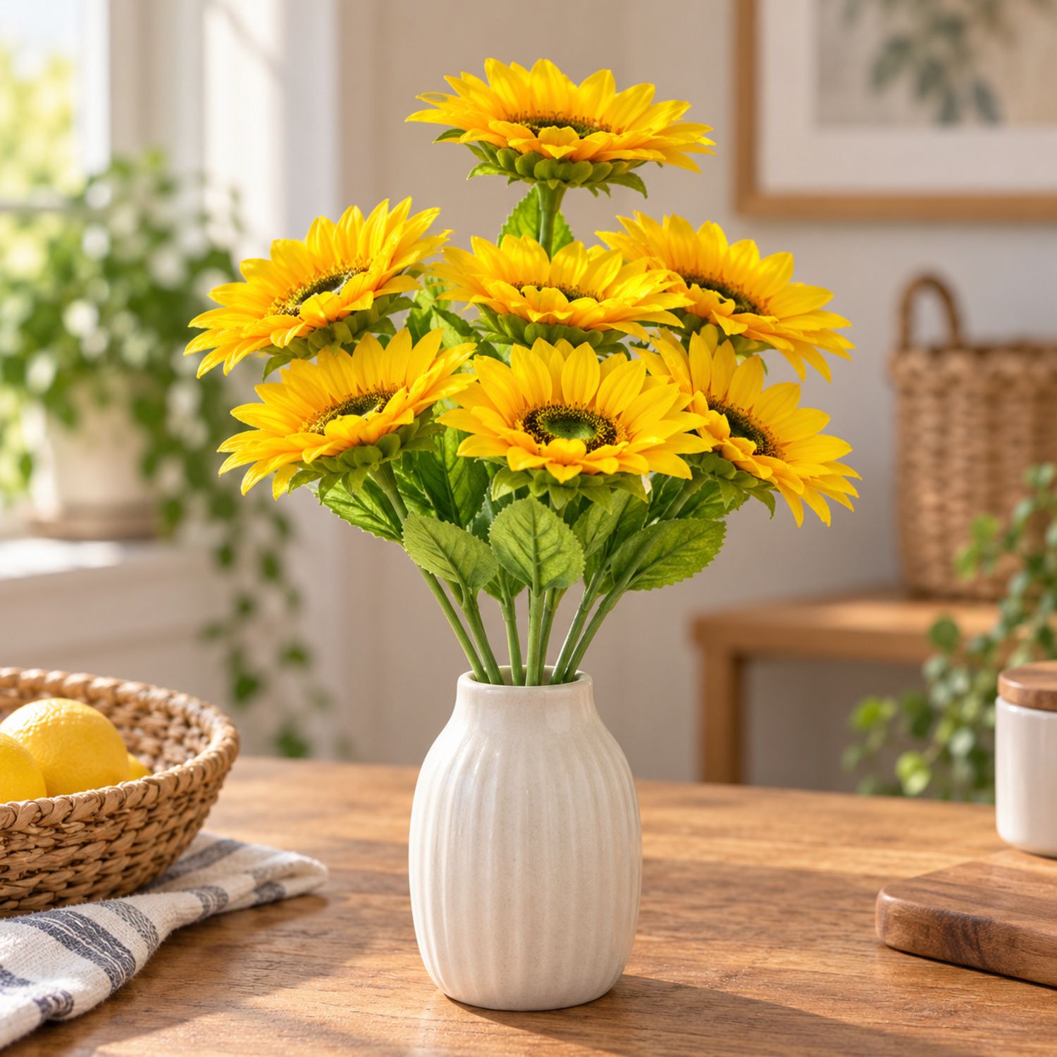 7 Ramos de Girasol Artificial 15 cm {NVA-68} (260/cs)