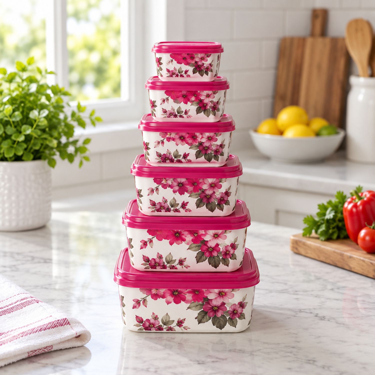 6pcs Square Container Set Flowers {WF081828} (24/cs)