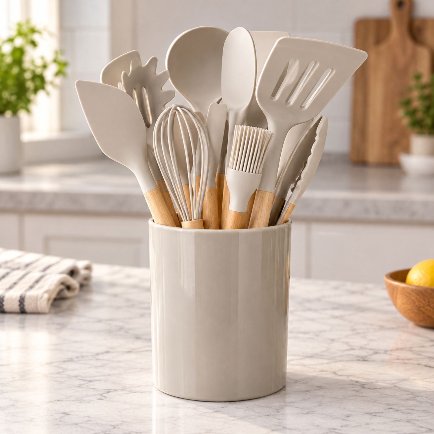 Silicone Utensils Set with Plastic Holder {16557-1} (24/cs)