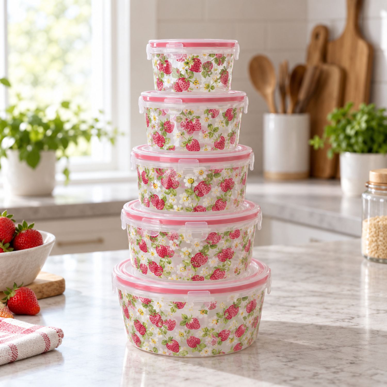 Strawberry 5pcs Clear Set Container {WF081038} (48/cs)